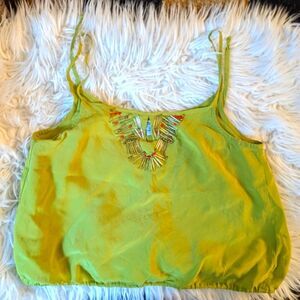 Bar III 100% Silk Beaded Crop Tank Tie Back size Small
